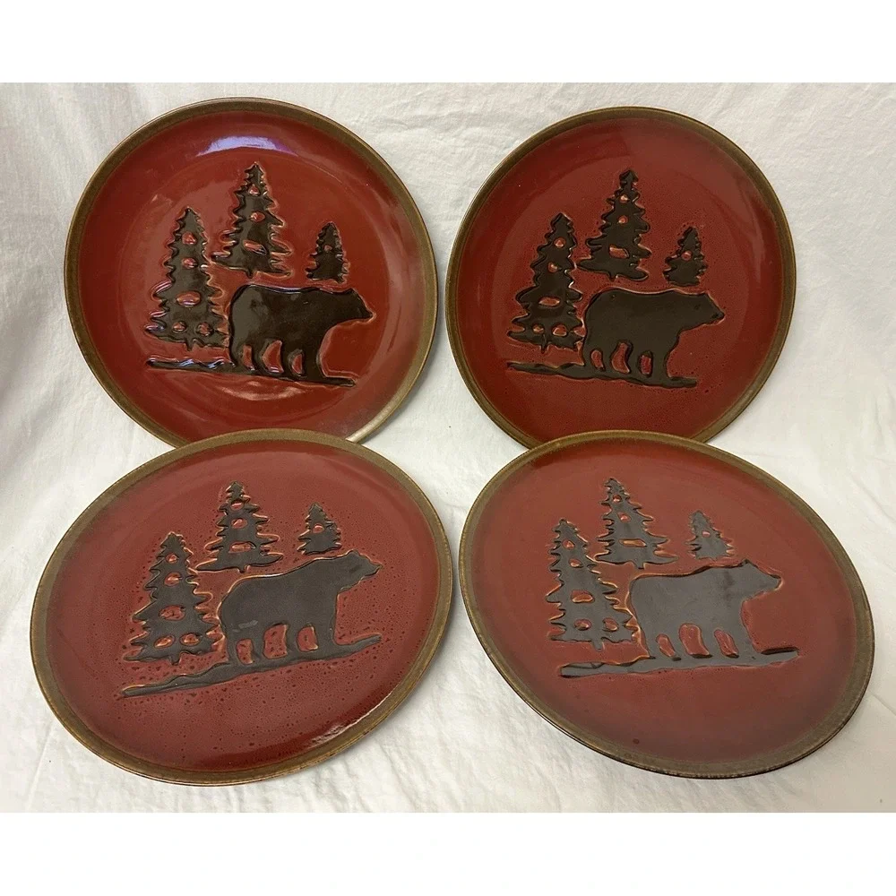 Home Studio Woodland Red Stoneware Dinner Plates 11